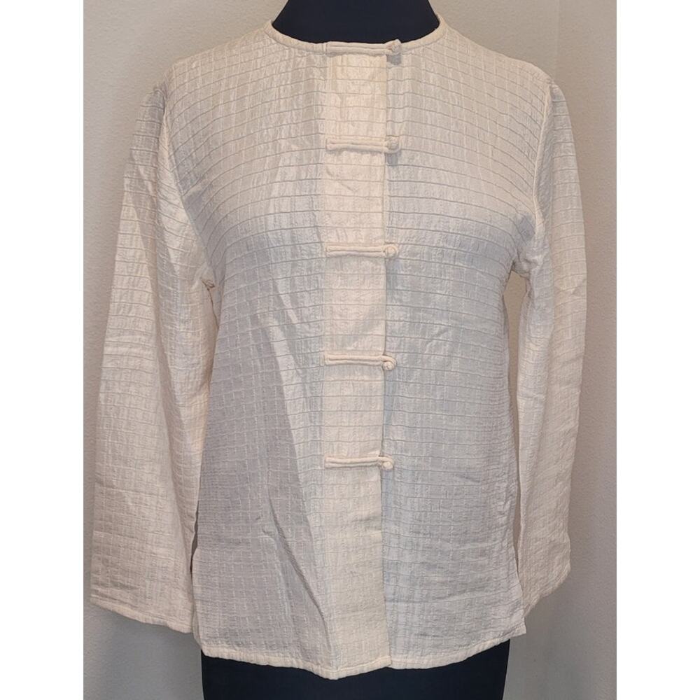 Eileen Fisher Textured Silk Jacket Ivory M Oriental Luxe Elegant Art To Wear